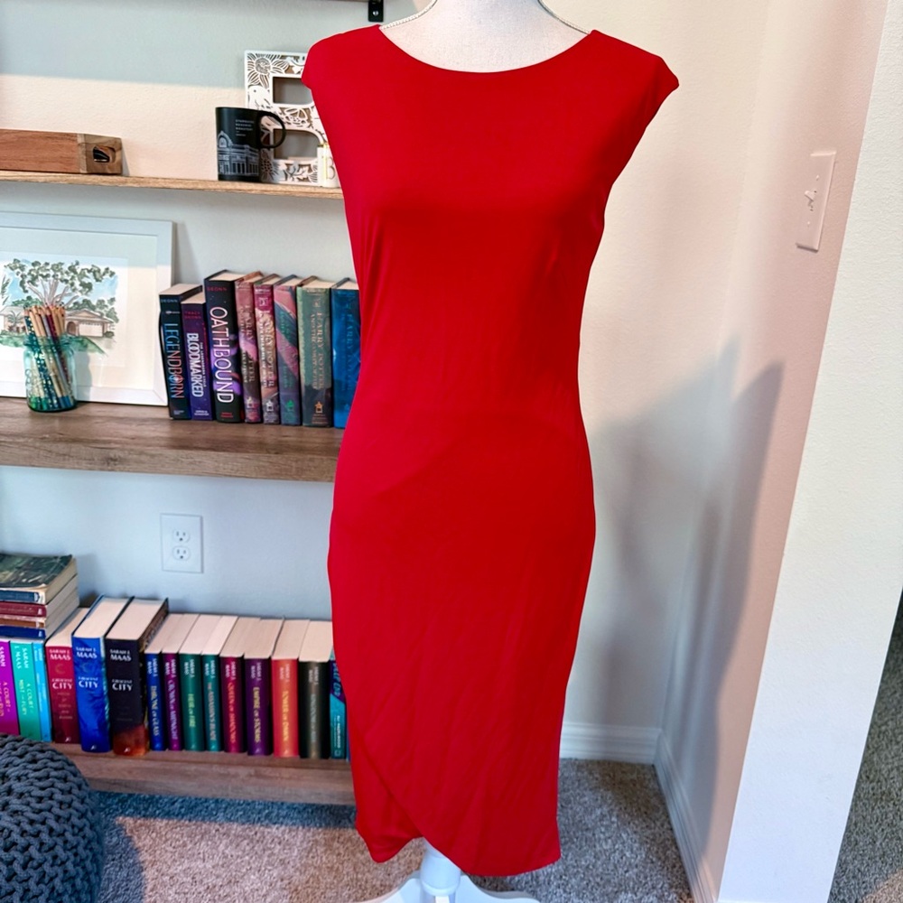 Ralph Lauren Black Label Sleek Red Midi Sheath Dress